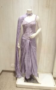 Lavender Indo-Western Draped Dhoti Suit with Embroidered Corset