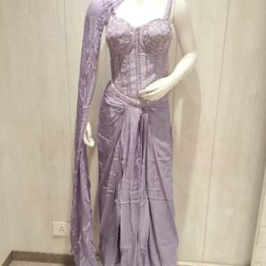 Lavender Indo-Western Draped Dhoti Suit with Embroidered Corset