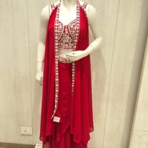 Cherry Red Indo-Western Co-ord Set with Embroidered Cape