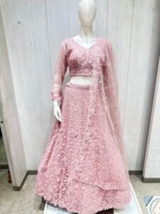 Pink chaniya choli with floral pattern