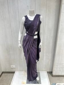 Purple Shimmering Ready-to-Wear Saree with Beaded Waist Belt