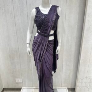 Purple Shimmering Ready-to-Wear Saree with Beaded Waist Belt