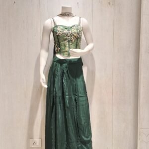 Bottle Green Silk Indo-Western Co-ord Set with Embroidered Corset (L )