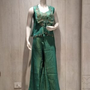 Emerald Green Silk Indo-Western Co-ord Set with Embroidered Shrug