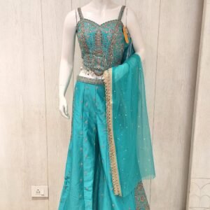 Turquoise Silk Sharara Suit with Mirror and Zari Work