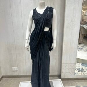 Black Shimmering Ready-to-Wear Saree with Sequin Embroidered Blouse