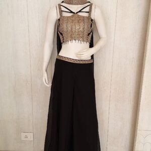 Black Indo-Western Sharara Suit with Gold Zari Work (L)