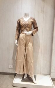 Metallic Bronze Hand-Embroidered Jacket Style Palazzo Set