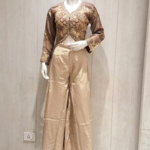 Metallic Bronze Hand-Embroidered Jacket Style Palazzo Set